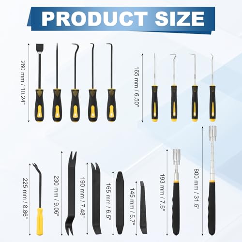 15Pcs Hook and Pick, Straight Head Magnetic Pickup Tool Plastic Pry Pieces Large Small Hook Short Pry Bar Gasket Scraper for Remove Hoses Gaskets Car Panel Fastener, Yellow - color: Yellow