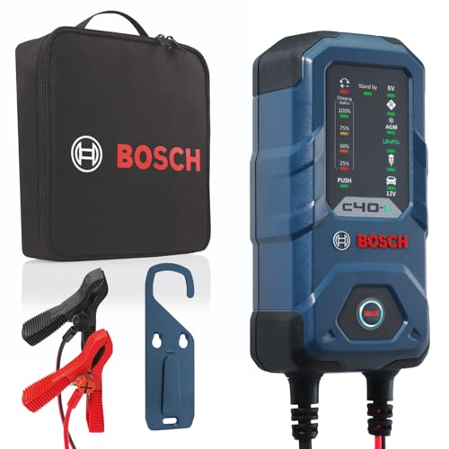 BOSCH C40-Li: 5A 6V/12V Next-Gen Battery Charger for Lead-Acid & Lithium | Including AGM, EFB, Gel & SLI - Smart Maintenance & Trickle Functionality with Advanced Safety Features