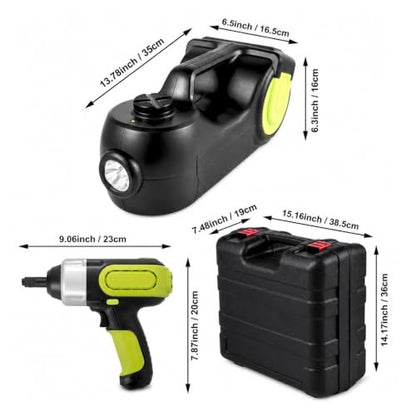 Hydraulic Jack, 5T 12V Electric Car Jack Kit with Impact Wrench | LED Light, Hydraulic Lift 13.5-36 Cm, Inflator Pump, LCD Display