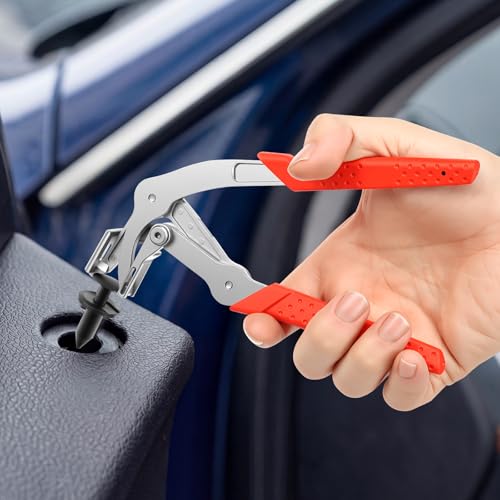 Professional Car Clip Pliers, Non-Destructive Auto Fastener Rivet Remover with 20Pcs 8mm Rivets, Stainless Steel Panel Clip Removal Pliers for Door Panels, Trim Clips, Rivets, and Interior Panels