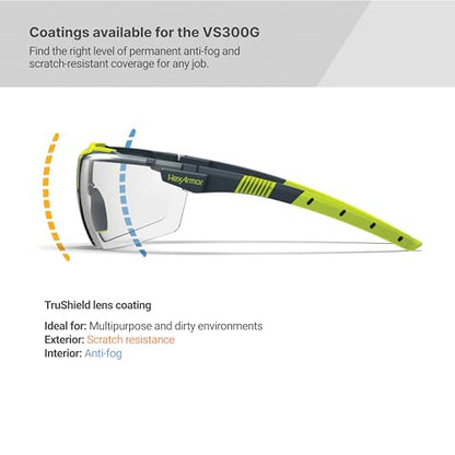 HexArmor VS300 Safety Glasses with Adjustable Side Arms Z87+ for Men and Women - color: Slim Fit Grey 23% / Anti Fog Anti Scratch