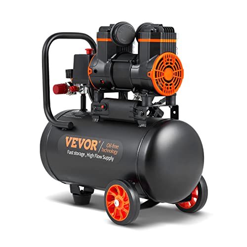 VEVOR 4.8 Gallon Air Compressor, 1.2HP 2.2 CFM@90PSI Oil Free Air Compressor Tank & Max. 116PSI Pressure, 70 dB Ultra Quiet Compressor for Auto Repair, Tire Inflation, Spray Painting, Woodwork Nailing - size: 4.8 Gallon