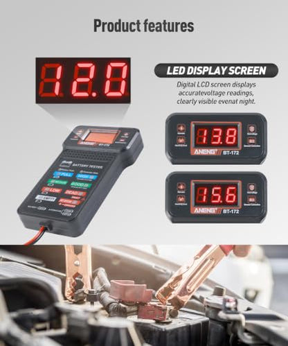Battery Tester 12v Automotive,Car Accessories Universal Car Battery Tester,Voltmeter with LCD Display and LED Indication,Automotive Replacement,Suitable for Cars,Motorcycles,Trucks,RVs,ATV