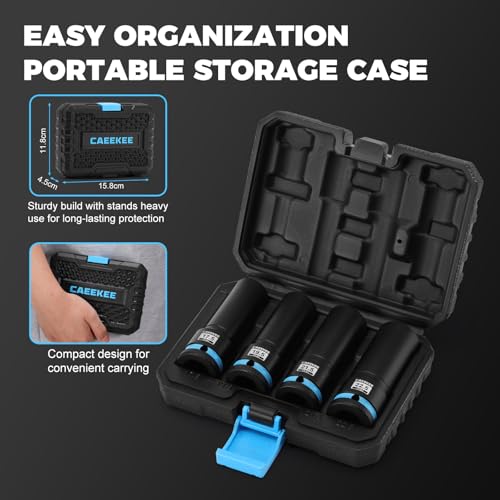 4-Piece 1/2" Drive Lug Nut Impact Socket Set, Non-Marring Thin Wall Wheel Protector Socket，CR-MO, Metric 17.5, 19.5, 21.5, 22.5mm