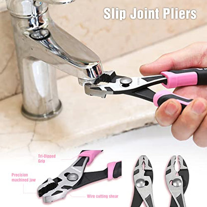 WORKPRO 4-Piece Pliers Set | Premium CR-V Construction Pliers Tool Sets Including Long Nose, Diagonal Cutting, Groove Joint and Slip Joint Pliers - color: Pink