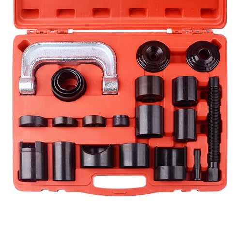 DAYUAN 21PCS Master Ball Joint Press Service Kit for 2WD 4WD Vehicle | Upper & Lower Ball Joint Service Kit，Removes & Installs Ball Joints，Brake Anchor Pin Tool，Carbon Steel，Red Case