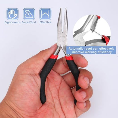 Black Needle Nose Pliers 4.5 Inch Long Nose Pliers with Comfort Grip for Jewelry Making, Handmade Craft, Wire Wrapping