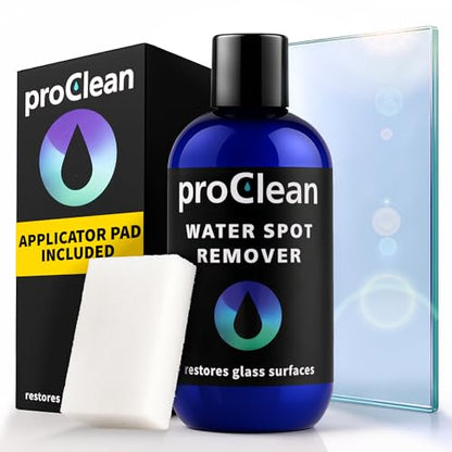 GlasWeld ProClean Hard Water Stain Remover for Glass & Metal – Non-Acid Water Spot Remover with Applicator Pad for Glass, Car Windshield, Shower, Mirror & Boat Windows - Bathroom Cleaning Supplies