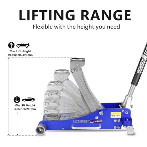 3.0 Ton Floor Jack Hydraulic Low Profile Jack Racing Heavy Duty Aluminum and Steel Racing Floor Jack with Dual Piston Quick Lift Pump 3.0 Ton (6000 lb) Capacity Lift Range 3.86"-19.49" Grey - color: Aluminum 3.0T Dual Pump 3.86"-19.4"