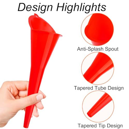3-Pack Long-Neck Oil Funnels, 11" Multi-Purpose Funnels for Automotive & Motorcycle Use – Reusable Funnel for Oil, Gas & Transmission Fluid (Red) - color: Red