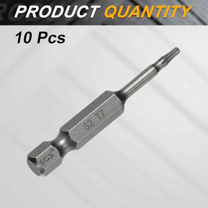 HARFINGTON 10pcs T7 Torx Head Screwdriver Bit 1/4" Hex Shank 2" (50mm) Long Magnetic No Hole Tip Tamper Proof 6 Point Star Screw Driver Drill Bits S2 Steel Industrial Power Screwdrivers - size: T7 x 2"