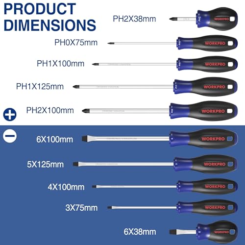 WORKPRO 10-Piece Magnetic Screwdriver Set with Pouch, Phillips, Slotted, Flat Head Screwdriver Include Magnetizer, Screwdriver with Non-Slip Grip, for Home Repair and DIY Projects