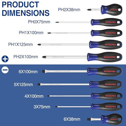WORKPRO 10-Piece Magnetic Screwdriver Set with Pouch, Phillips, Slotted, Flat Head Screwdriver Include Magnetizer, Screwdriver with Non-Slip Grip, for Home Repair and DIY Projects