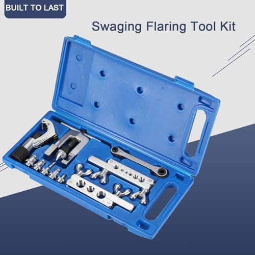 Brake Line Flaring Tool Flaring Tool Kit for Copper Flaring Tool Kit for Copper with Ratchet Wrench and Tubing Cutter for Copper HVAC Water Gas Pipe Brass Magnesium and Soft Steel Lines