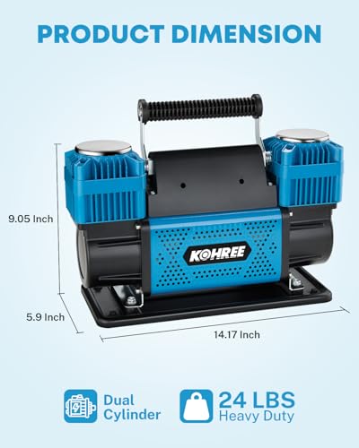 Kohree 12V Dual Cylinder Air Compressor, 12.35 ft³/Min Fast Tire Inflator, Portable Heavy Duty Tire Pump with Max 150 PSI for Offroad Truck, RV, 4x4 Vehicles - style: Basic-Dual Cylinder