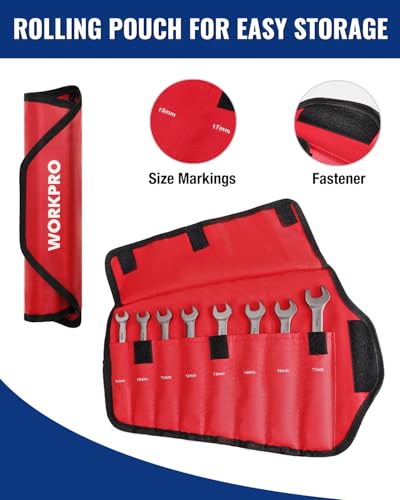 WORKPRO 8-piece Flex-Head Ratcheting Combination Wrench Set, SAE 5/16-3/4 in, 72-Teeth, CR-V Constructed, Nickel Plating with Organizer Bag - size: SAE, style: Nickel Plating