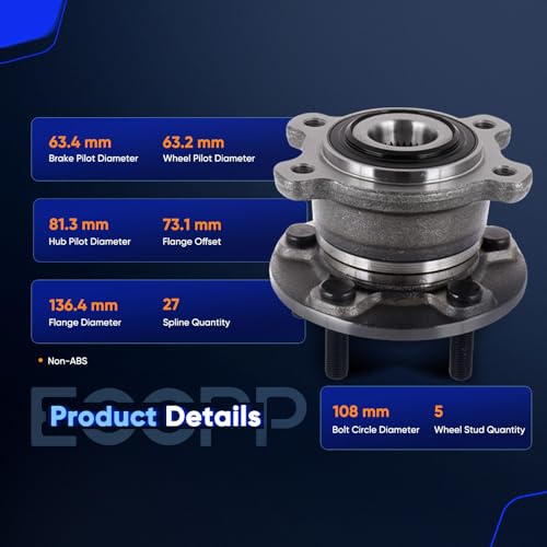ECCPP 512500 Wheel Bearing Hub Assembly for Lincoln MKC 2015-2019 | for Ford Escape 2013-2018 5 lugs Pre-Greased Sealed - size: 512500