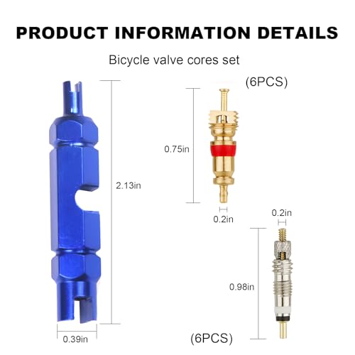 13 PCS Bicycle Valve Core Remover Tool Kit, Metal Bike Valve Cores Replacement with Repair Tightening Tool, Universal Tire Stem Core Kit Compatible with Presta & Schrader Valves