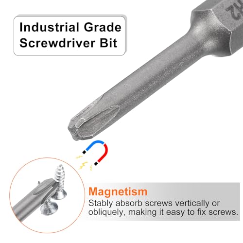 HARFINGTON 5pcs #2 Phillips Screwdriver Bit PH2 1/4" Hex Shank 2" (50mm) Long Magnetic S2 Steel Industrial Grade Screw Driver Bit Cross Head Electric Drill Bits 0.138" (3.5mm) Rod - size: PH2 x 50mm x 3.5mm