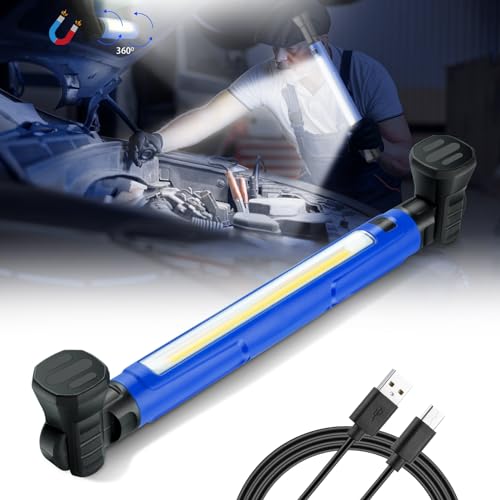 LED Work Light, 3000LM 5200mAh Rechargeable Magnetic Underhood IP54 Waterproof Cordless Work Light Bar with Hooks & USB Power Output, Battery Powered Light for Mechanics/Workshop/Emergency - color: Blue