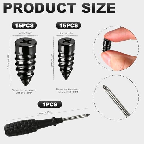 [2026 Upgraded] 30pcs Tire Repair Rubber Nail, Vacuum Tire Repair Screw Plug Kit, Self-Service Quick Tire Plug for Car, Motorcycle, Lawn Mower, ATV, Scooter- Professional No-Glue Emergency Flat Repair
