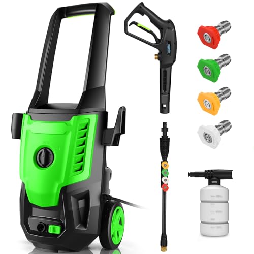 Electric Pressure Washer 5000 PSI 4.0GPM Portable Power Washer with 4 QC Nozzles, 500ML Foam Cannon for Cars/Fences/Driveways/Home/Patios Cleaning, Deep Green - color: Deep Green