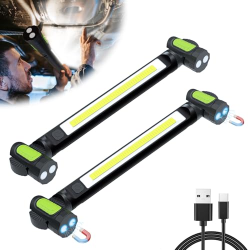 2 Pcs Work Light for Mechanic,Magnetic Light Bar,5400mAh Rechargeable,3200LM LED Work Lights Cordless UnderhoodLight with Hooks Portable Automotive Tools for Car Garage Shop Emergency,Present for Him - color: Black-2 Pack