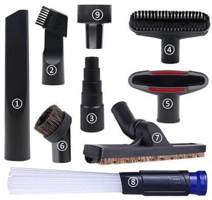 Vacuum Attachments for Shop Vac Attachment Accessories Vacuum Hose | 9 Pcs 1 1/4" Vacuum Cleaning Tools with 1 7/8" to 1" Vacuum Hose Adapter, 1.25" Hardwood Floor Brush & Crevice Tool - size: vacuum attachments-9pc