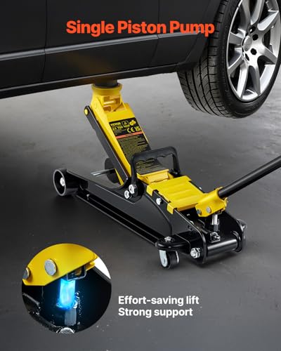 VEVOR 2.5 Ton Low Profile, Heavy-Duty Steel Racing Floor Jack with Single Piston Lift Pump, Lifting Range 3.35"-14.96" - size: 2.5T