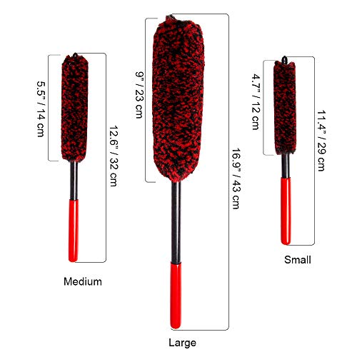Soft Brsuh Wheel Brushes Set (3 Pack) - 3 Szie Synthetic Soft brsuhie Brush, 1x Car Detail Brush, Wheel Soft brsuhies Cleaning Brush for Car Rim Wheel Washing… - color: Red Handle