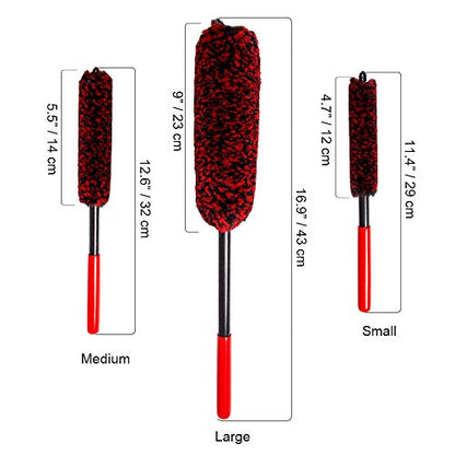 Soft Brsuh Wheel Brushes Set (3 Pack) - 3 Szie Synthetic Soft brsuhie Brush, 1x Car Detail Brush, Wheel Soft brsuhies Cleaning Brush for Car Rim Wheel Washing… - color: Red Handle