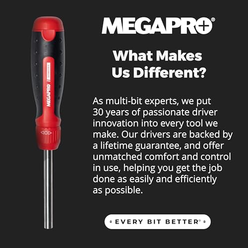 Megapro Automotive Screwdriver Set | One Multi-Bit Screwdriver with ¼” Hex Shaft | Phillips, Torx | Compact Automotive Bit Set (Ratcheting) - style: Ratcheting