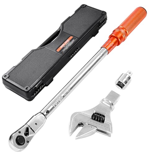 VEVOR Adjustable Torque Wrench 1/2 Inch Drive, 20-160Ft.lb/27.1-216.8Nm, 38MM Open End, 3/8 Inch Drive Torque Wrench with Interchangeable Jaw & Ratchet Head for HVAC, Car, Moto, Narrow Pipeline - size: 20-160FT.LB, style: 1/2-Inch