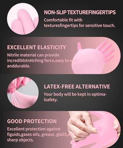 PROMEDIX P Nitrile Disposable Gloves,4mil-100 Count,Gloves Disposable Latex Free,Powder Free for Cooking,Household,Food safe - size: Medium, style: Pink of 100