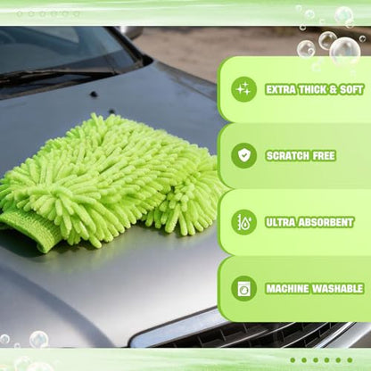 24 Pack Car Wash Mitt Bulk Microfiber, 10'' x 8'' Chenille Car Wash Mitt Gloves, Scratch Free Double Sided No Lint No Marks for Truck SUV and All Vehicle Surfaces (Lime Green) - color: Lime Green