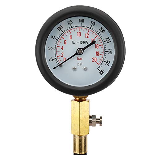 Compression Gauge Test Set for Engine Cylinders, Diagnostic Tester with 4 Long Reach Hoses M10 M12 M14 0-300 PSI