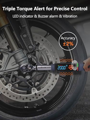 Goseek Upgraded Rechargeable Digital Torque Wrench 90 Tooth, 7.4-147.5 Ft-lbs/10-200Nm, 1/2'' Drive Electric Torque Wrench with Buzzer & LED & Vibration for Motorcycle Car Tires Repair