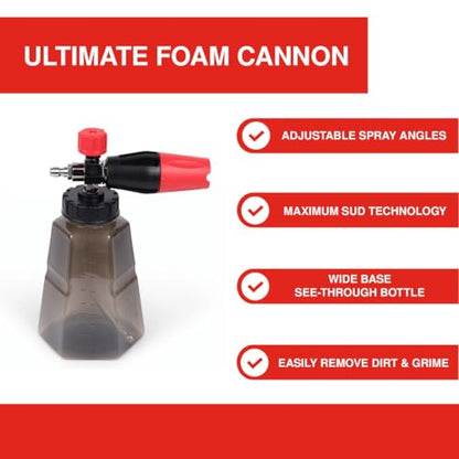 Ripclean Professional Foam Cannon for Pressure Washers – High-Performance Snow Foam Blaster for Car Washing, Detailing, and Cleaning – Adjustable Spray Pattern and 35oz Easy Connect Bottle