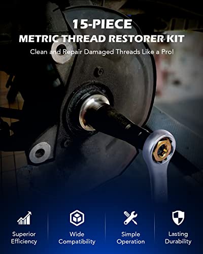 Metric Thread Chaser Set, 15-Piece Rethreading Tool Kit for M6 M8 M10 M12 | Master 15-Pc Restorer Set Includes 7 Taps, 7 Dies, and 1 Thread File. Durable Coated Steel. Hex Shape. Storage Case Incl - size: Metric