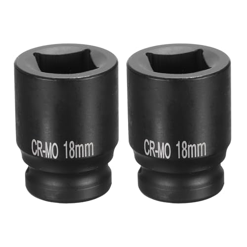 HARFINGTON 2pcs 4 Point Square Socket 1/2" Drive 18mm Metric Square Impact Socket CR-MO Blackening Standard Wheel Sockets Pneumatic Socket Tool for Auto Repair Mechanical Maintenance Home Use - size: 18mm