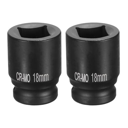 HARFINGTON 2pcs 4 Point Square Socket 1/2" Drive 18mm Metric Square Impact Socket CR-MO Blackening Standard Wheel Sockets Pneumatic Socket Tool for Auto Repair Mechanical Maintenance Home Use - size: 18mm