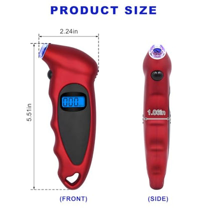 Digital Tire Pressure Gauge, 150PSI 4 Settings High Accuracy Tire Gauge with Backlit LCD and Non-Slip Grip, Easy to Read Air Pressure Gauge for Cars, Trucks and Bicycles (Red) - color: Red