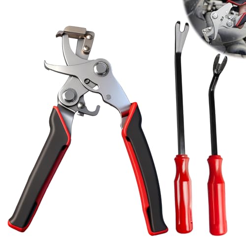 Car Clip Pliers, Auto Trim Removal Tool with 2Pcs Stainless Steel Fastener Remover for Disassembling Automotive Interior, Door Panel Dashboard, Buckles, Plastic Trim Clips, Rivets - color: Black
