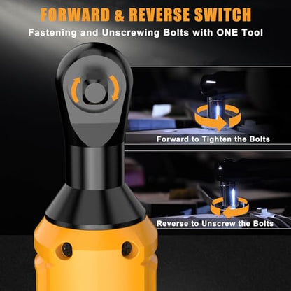 3/8" Cordless Ratchet Wrench, Compatible with DEWALT 20V MAX Battery, 60Ft-Lbs Power Brushless Electric Ratchet Tool Kit Variable Speed with 8 Sockets, 1/4" Adapters, 6" Extension Bar (Tool Only)