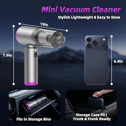 Car Vacuum 3 in 1 High Power Cordless Mini Vacuum Cleaner& Air Blower, 25000PA Suction 250000RPM Air Duster, 6000mAh Portable Handheld Small Vacuum Cleaner for Car Home Office