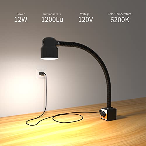 35LEDs Magnetic Light, 1200 Lumen 120v Flexible Gooseneck Work Light with Adiustable Magnetic Base for Lathe CNC Milling Drill Press Sewing Machine Industrial Lighting, 12W - size: Strong Magnetic Base, 12W