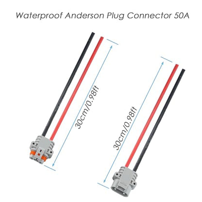 Waterproof Anderson 50A connector, Anderson Jumper Cable Plug Connector kit, Battery Quick Connect/Disconnect, 8AWG 30cm Cable, Can Be Used For Car, Truck, RV, Outdoor Cable connection. (Ads FS) - size: Anderson 50A Waterproof Connector