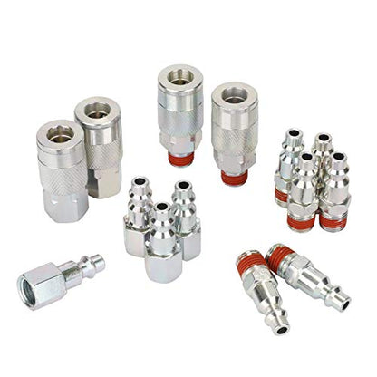 Air Compressor Accessories Fittings, 1/4''NPT Quick Connect Air Coupler and Plug Kit, I/M Type, 14 Pieces Air Tools Fittings Set
