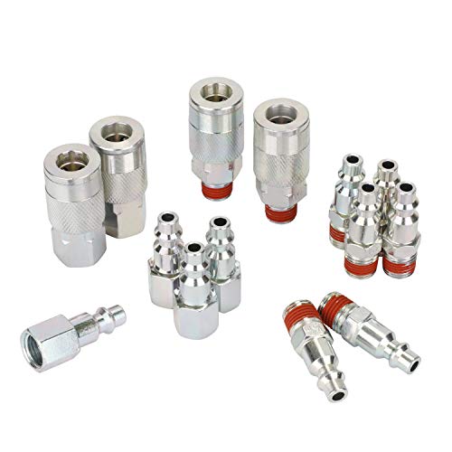 Air Compressor Accessories Fittings, 1/4''NPT Quick Connect Air Coupler and Plug Kit, I/M Type, 14 Pieces Air Tools Fittings Set
