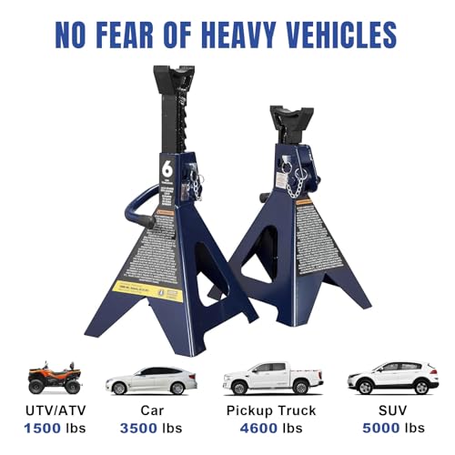 Big RED Jack Stands 6 Ton with Double Locking, 14.2-23.8 inch Adjustable Height for Lifting Cars, SUV, Van, 12000 lb Capacity, 1 Pair - color: BLUE, size: 6 TON DOUBLE LOCKING